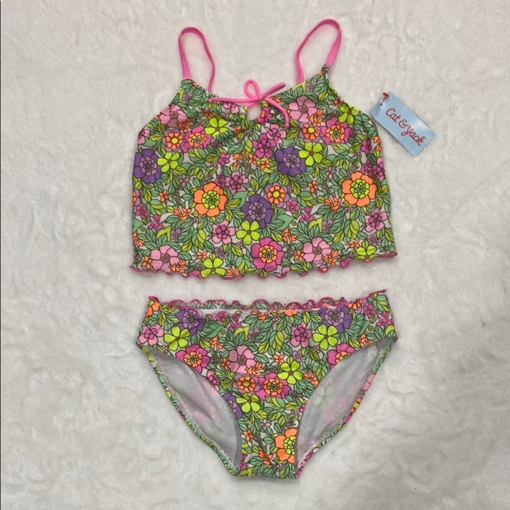 Cat & Jack Pink Floral Girls Two-Piece Bikini